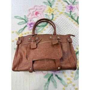LANEIGE Brown Faux Leather Satchel Bag Tote Top Handle Purse